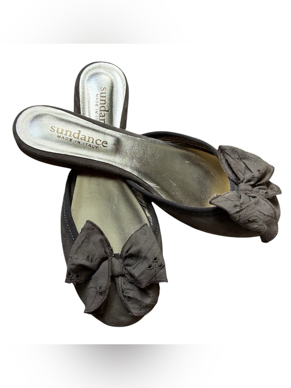 Sundance Katrina Bow Mule Slide Sandals Leather Boho EU 38 US 7.5 Taupe